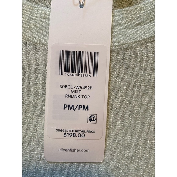 NWT-Eileen Fisher Women's Linen Blend Crewneck Long-Sleeve Top-Mist-PM - Picture 6 of 7